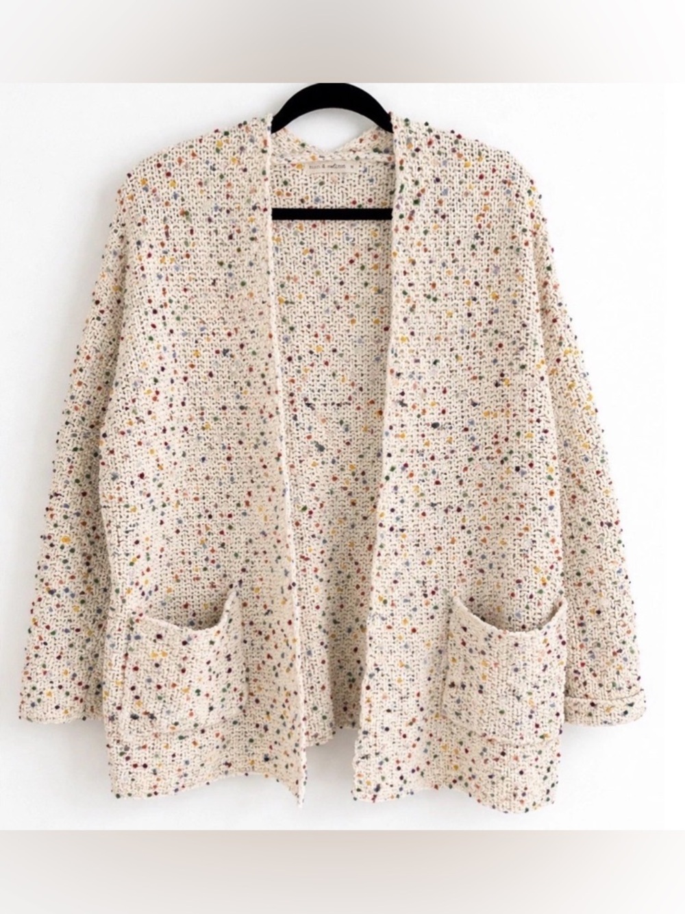 moon & madison Cream Speckled Open-Front Cardigan with Pockets